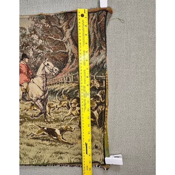 Vintage Fox Hunt Woven Tapestry Panel Horse Hounds Equestrian Scene 18x19 - Picture 5 of 8